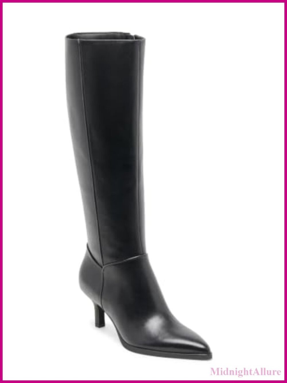Knee High Boots Pointed Toe Kitten Heel Faux Leather Side Zip Womens